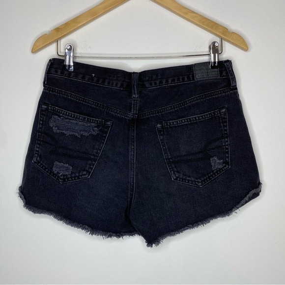 American Eagle Hi-Rise Fastival MIDI Black Distressed Shorts Size 8 - Picture 2 of 5